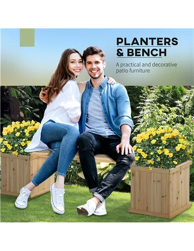 Outsunny 37L Wooden Garden Planter & Bench Combination Garden Raised Bed Patio Park Natural 176 x 38 x 40 cm