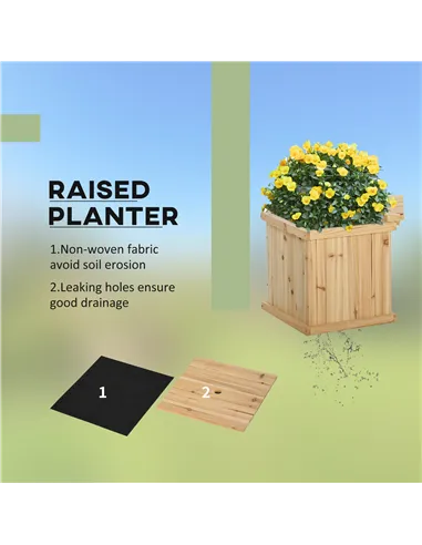 Outsunny 37L Wooden Garden Planter & Bench Combination Garden Raised Bed Patio Park Natural 176 x 38 x 40 cm