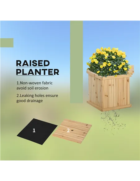 Outsunny 37L Wooden Garden Planter & Bench Combination Garden Raised Bed Patio Park Natural 176 x 38 x 40 cm
