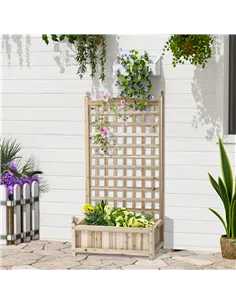 Outsunny Garden Planters with Trellis for Climbing Vines, Wood Raised Beds for Garden, Flower Pot, Indoor Outdoor, Natural 2