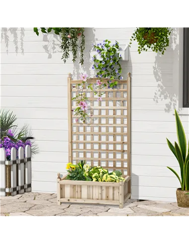 Outsunny Garden Planters with Trellis for Climbing Vines, Wood Raised Beds for Garden, Flower Pot, Indoor Outdoor, Natural