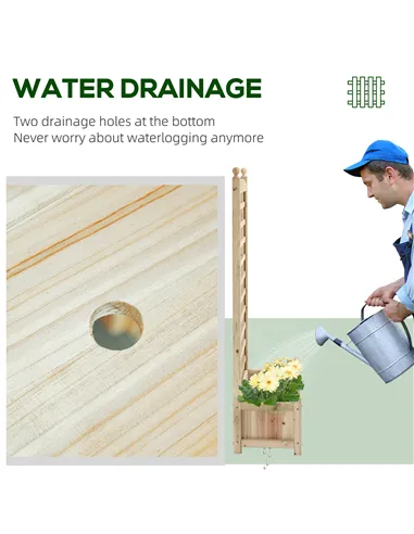 Outsunny Garden Planters with Trellis for Climbing Vines, Wood Raised Beds for Garden, Flower Pot, Indoor Outdoor, Natural