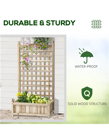 Outsunny Garden Planters with Trellis for Climbing Vines, Wood Raised Beds for Garden, Flower Pot, Indoor Outdoor, Natural