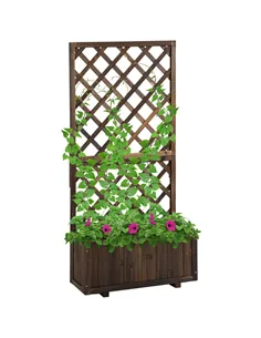 Outsunny 72.5 x 31.5 x 149.5 cm 45L Garden Wooden Pine Trough Planter with Topped Trellis Climbing Plants Flower Raised Bed, Car