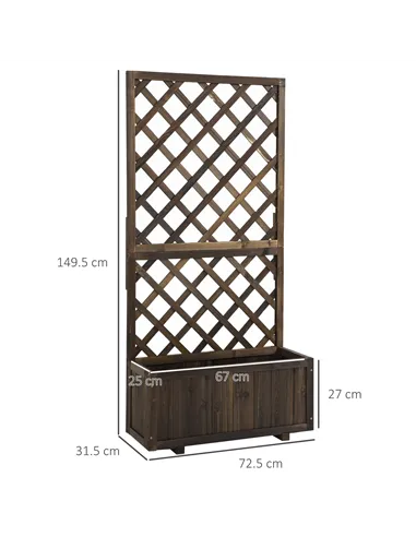 Outsunny 72.5 x 31.5 x 149.5 cm 45L Garden Wooden Pine Trough Planter with Topped Trellis Climbing Plants Flower Raised Bed, Car