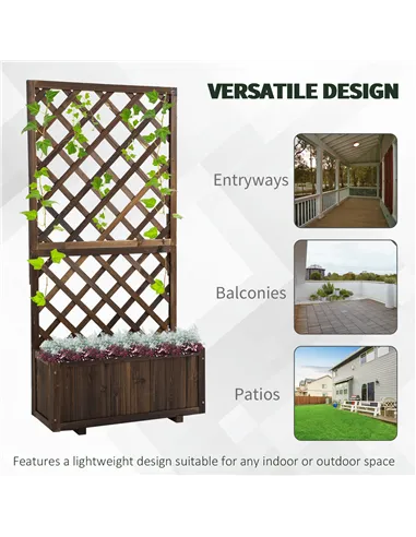 Outsunny 72.5 x 31.5 x 149.5 cm 45L Garden Wooden Pine Trough Planter with Topped Trellis Climbing Plants Flower Raised Bed, Car