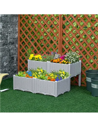 Outsunny Set of 4 26L Garden Raised Bed Elevated Patio Flower Plant Planter Box PP Vegetables Planting Container, Grey