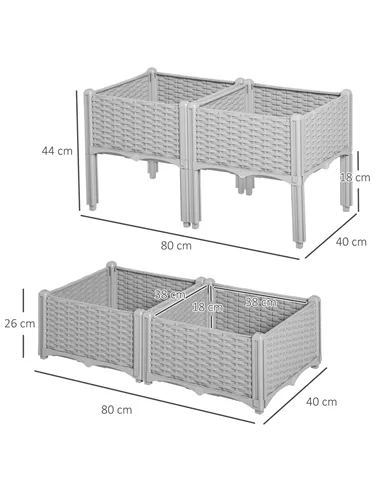 Outsunny Set of 4 26L Garden Raised Bed Elevated Patio Flower Plant Planter Box PP Vegetables Planting Container, Grey