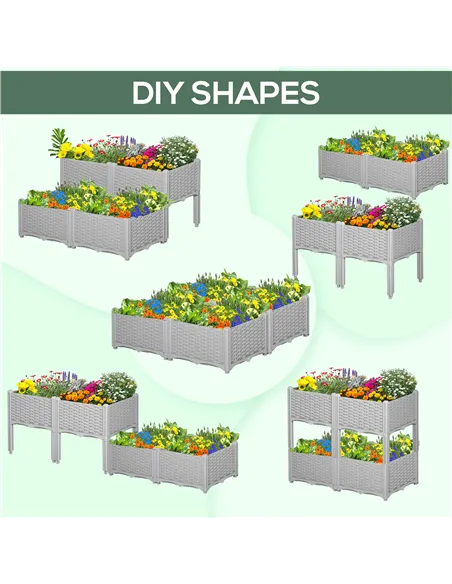 Outsunny Set of 4 26L Garden Raised Bed Elevated Patio Flower Plant Planter Box PP Vegetables Planting Container, Grey