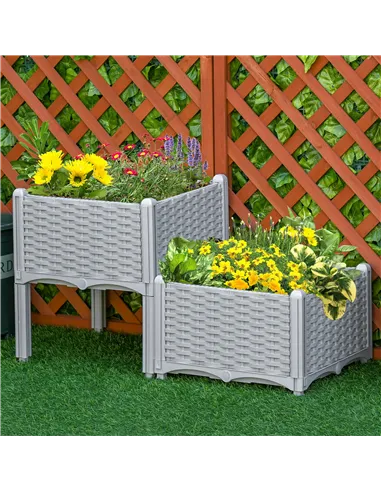 Outsunny Set of Two Rattan-Effect Planters - Grey