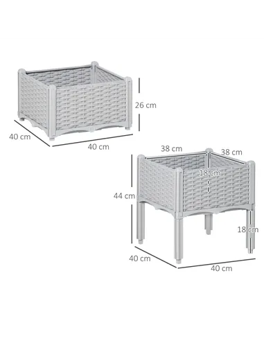 Outsunny Set of Two Rattan-Effect Planters - Grey