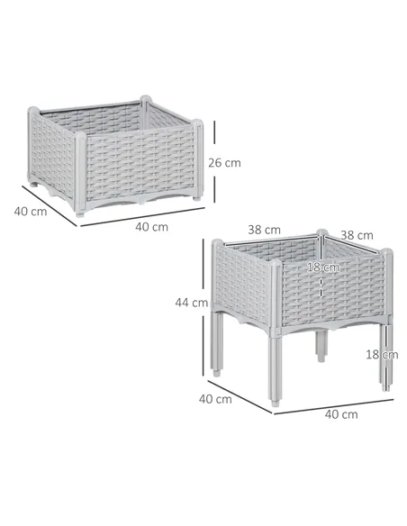 Outsunny Set of Two Rattan-Effect Planters - Grey
