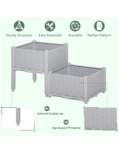 Outsunny Set of Two Rattan-Effect Planters - Grey