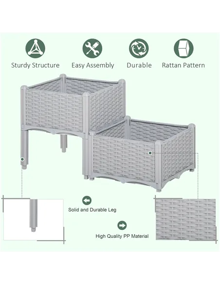 Outsunny Set of Two Rattan-Effect Planters - Grey