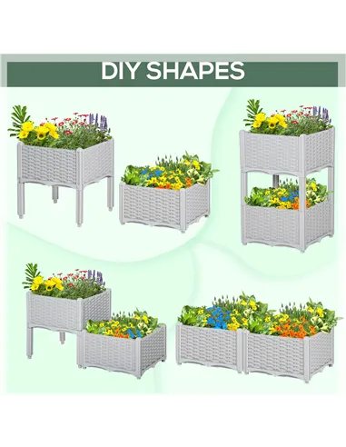 Outsunny Set of Two Rattan-Effect Planters - Grey