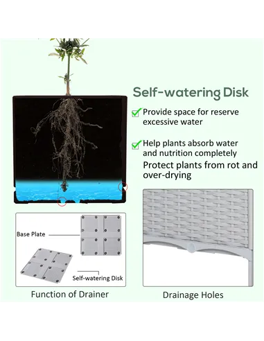 Outsunny Set of Two Rattan-Effect Planters - Grey