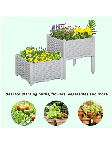 Outsunny Set of Two Rattan-Effect Planters - Grey