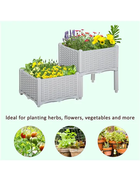 Outsunny Set of Two Rattan-Effect Planters - Grey