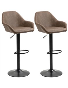 HOMCOM Bar Stools Set of 2, Height Adjustable Swivel Barstools, PU Leather Kitchen Stools with Backs, Armrests and Footrest for 