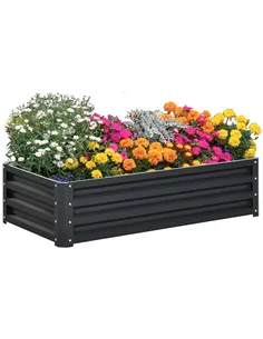 Outsunny Raised Beds for Garden, Galvanized Outdoor Planters, for Herbs and Vegetables, Use for Patio, Backyard, Balcony, Grey