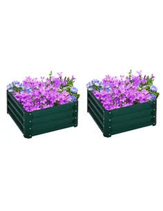 Outsunny Set of Two 60 x 60cm Steel Planter Boxes - Green
