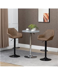 HOMCOM Bar Stools Set of 2, Height Adjustable Swivel Barstools, PU Leather Kitchen Stools with Backs, Armrests and Footrest for  2