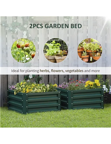 Outsunny Set of Two 60 x 60cm Steel Planter Boxes - Green