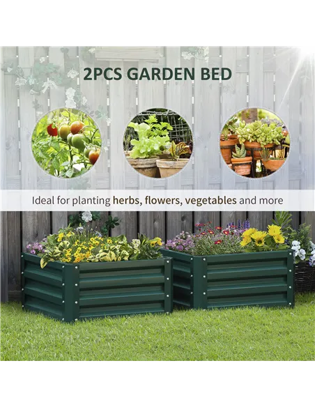 Outsunny Set of Two 60 x 60cm Steel Planter Boxes - Green