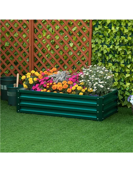 Outsunny Raised Beds for Garden, Galvanized Outdoor Planters, for Herbs and Vegetables, Use for Patio, Backyard, Balcony, Green