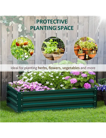 Outsunny Raised Beds for Garden, Galvanized Outdoor Planters, for Herbs and Vegetables, Use for Patio, Backyard, Balcony, Green
