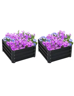 Outsunny Set of Two 60 x 60cm Steel Planter Boxes - Grey