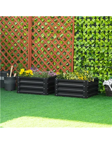 Outsunny Set of Two 60 x 60cm Steel Planter Boxes - Grey