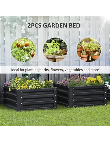 Outsunny Set of Two 60 x 60cm Steel Planter Boxes - Grey