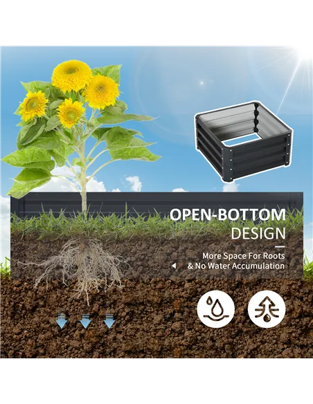 Outsunny Set of Two 60 x 60cm Steel Planter Boxes - Grey