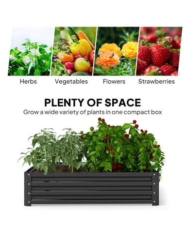 Outsunny 432L Square Raised Garden Bed Box with Weatherized Steel Frame for Vegetables, Flowers and Herbs, 120 x 120 x 30cm, Gre