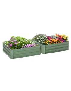Outsunny Set of 2 291L Raised Garden Bed, Elevated Galvanised Planter Box for Flowers, Herbs, 100x100x30cm, Green