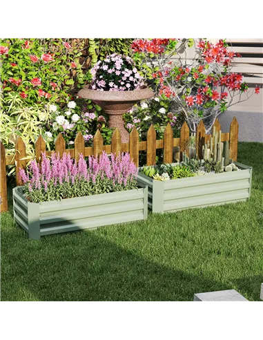Outsunny Set of 2 291L Raised Garden Bed, Elevated Galvanised Planter Box for Flowers, Herbs, 100x100x30cm, Green