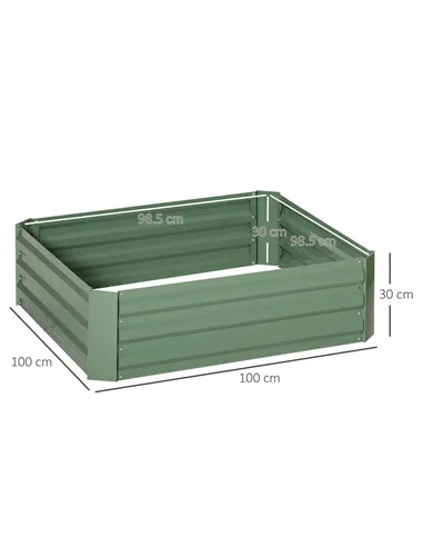 Outsunny Set of 2 291L Raised Garden Bed, Elevated Galvanised Planter Box for Flowers, Herbs, 100x100x30cm, Green