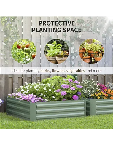 Outsunny Set of 2 291L Raised Garden Bed, Elevated Galvanised Planter Box for Flowers, Herbs, 100x100x30cm, Green