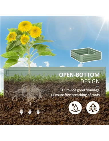 Outsunny Set of 2 291L Raised Garden Bed, Elevated Galvanised Planter Box for Flowers, Herbs, 100x100x30cm, Green