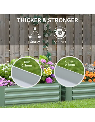 Outsunny Set of 2 291L Raised Garden Bed, Elevated Galvanised Planter Box for Flowers, Herbs, 100x100x30cm, Green