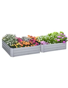 Outsunny Set of 2 291L Raised Garden Bed, Elevated Galvanised Planter Box for Flowers, Herbs, 100x100x30cm, Grey