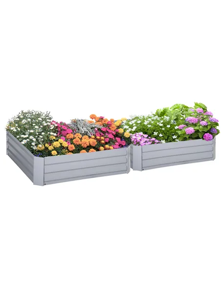 Outsunny Set of 2 291L Raised Garden Bed, Elevated Galvanised Planter Box for Flowers, Herbs, 100x100x30cm, Grey