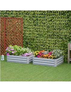 Outsunny Set of 2 291L Raised Garden Bed, Elevated Galvanised Planter Box for Flowers, Herbs, 100x100x30cm, Grey 2