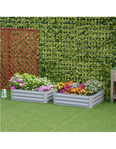 Outsunny Set of 2 291L Raised Garden Bed, Elevated Galvanised Planter Box for Flowers, Herbs, 100x100x30cm, Grey