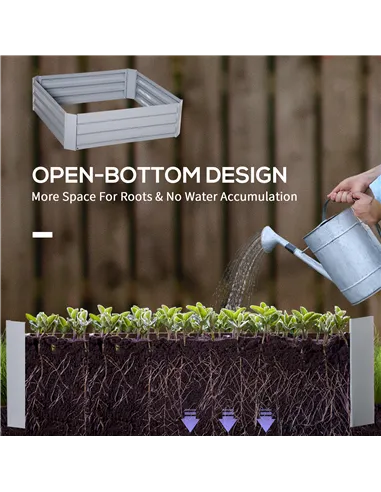 Outsunny Set of 2 291L Raised Garden Bed, Elevated Galvanised Planter Box for Flowers, Herbs, 100x100x30cm, Grey