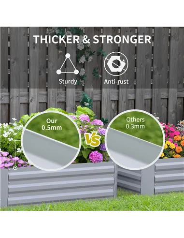 Outsunny Set of 2 291L Raised Garden Bed, Elevated Galvanised Planter Box for Flowers, Herbs, 100x100x30cm, Grey