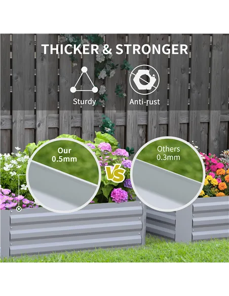 Outsunny Set of 2 291L Raised Garden Bed, Elevated Galvanised Planter Box for Flowers, Herbs, 100x100x30cm, Grey