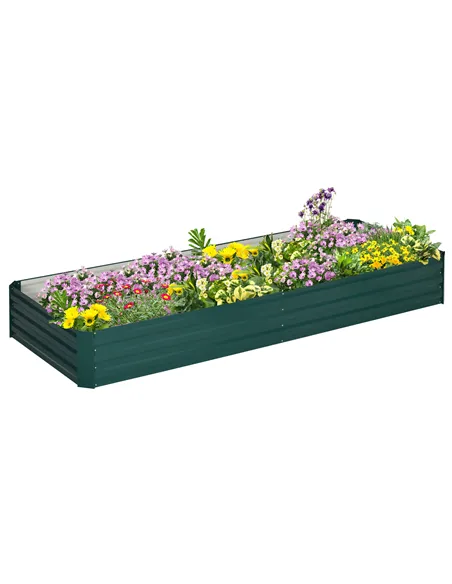 Outsunny Metal Raised Garden Bed Planter Box Outdoor Planters for Growing Flowers, Herbs, Green, 241x90.5x30cm