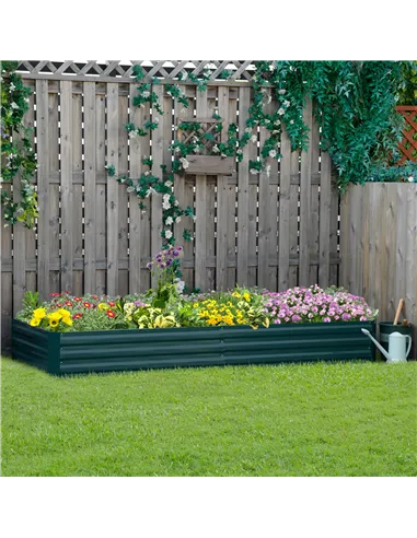 Outsunny Metal Raised Garden Bed Planter Box Outdoor Planters for Growing Flowers, Herbs, Green, 241x90.5x30cm